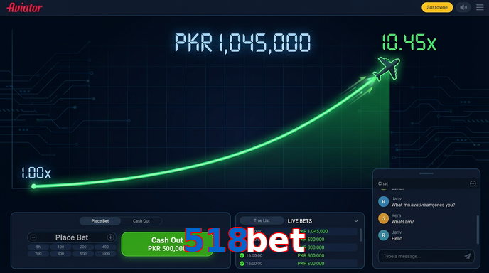 Main screen of 518Bet aviator page for PK players
